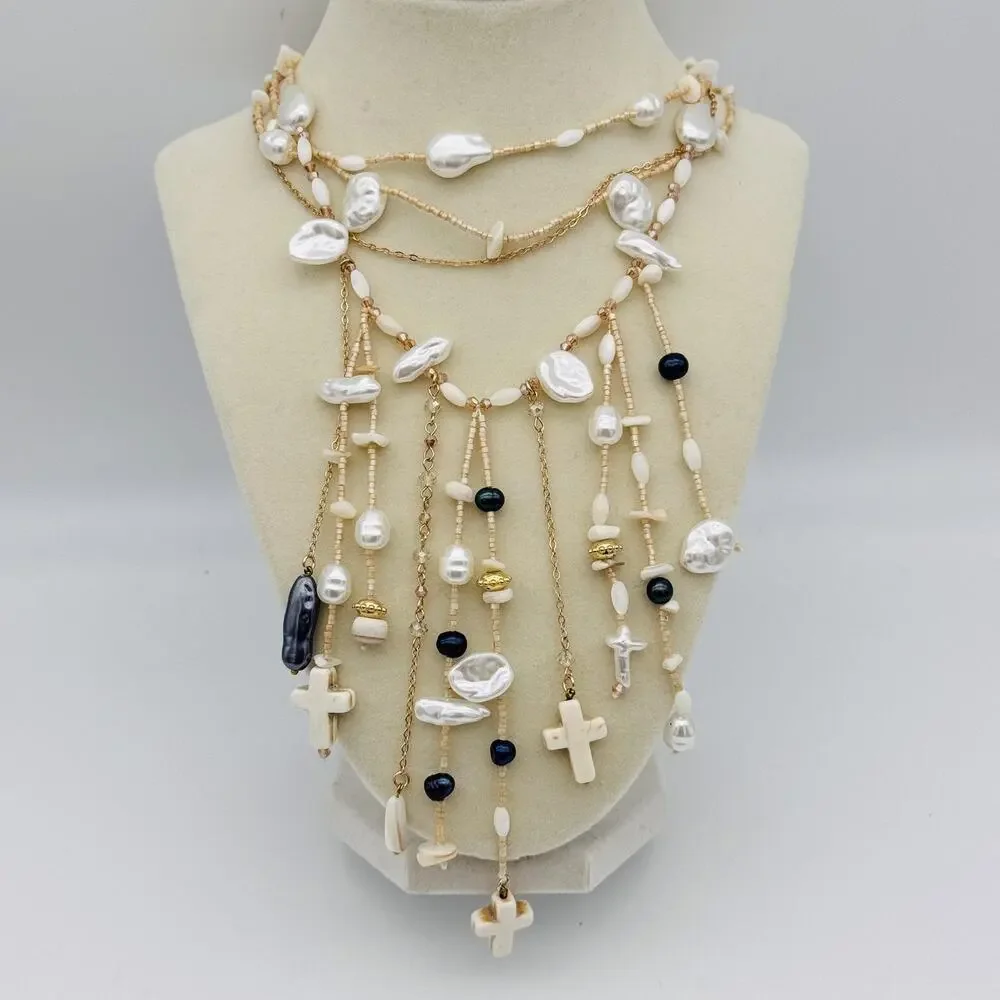 Free People Ariana Ost Something Beautiful Layered Cross Statement Necklace NWT - Picture 11 of 11